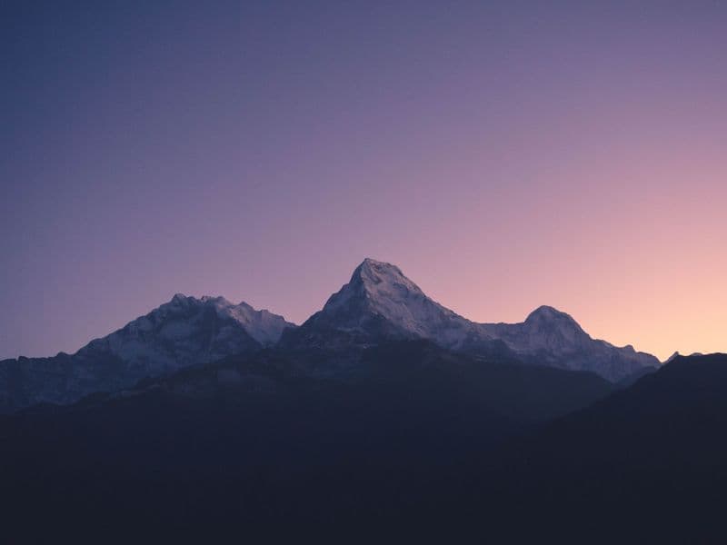 Majestic view of Annapurna Peaks during dawn, captured in Pokhara, Nepal.