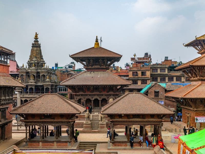 Historic temples in Patan Durbar Square, a UNESCO World Heritage Site in Nepal.