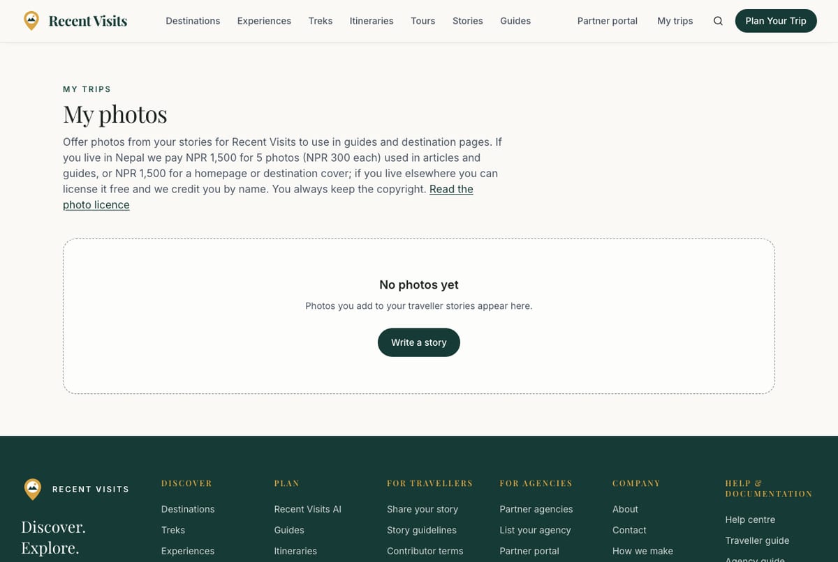 The My photos page listing the photos of your stories with the form to offer a photo.