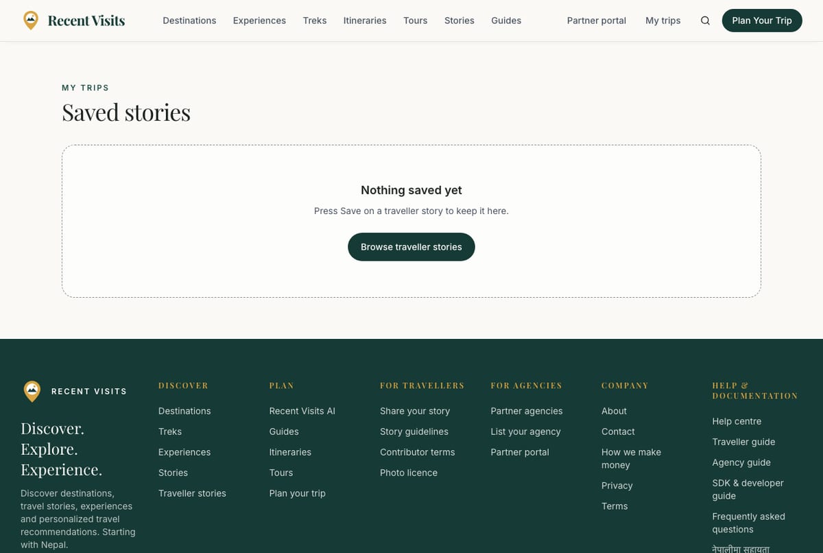 The Saved stories page listing stories you bookmarked.